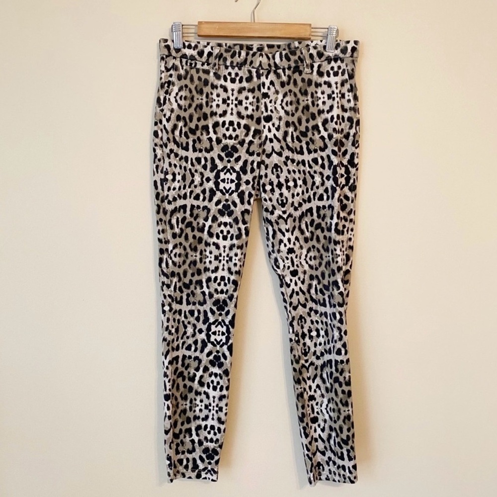 HUE Leopard Print Denim Stretch Leggings Jeggings - Large